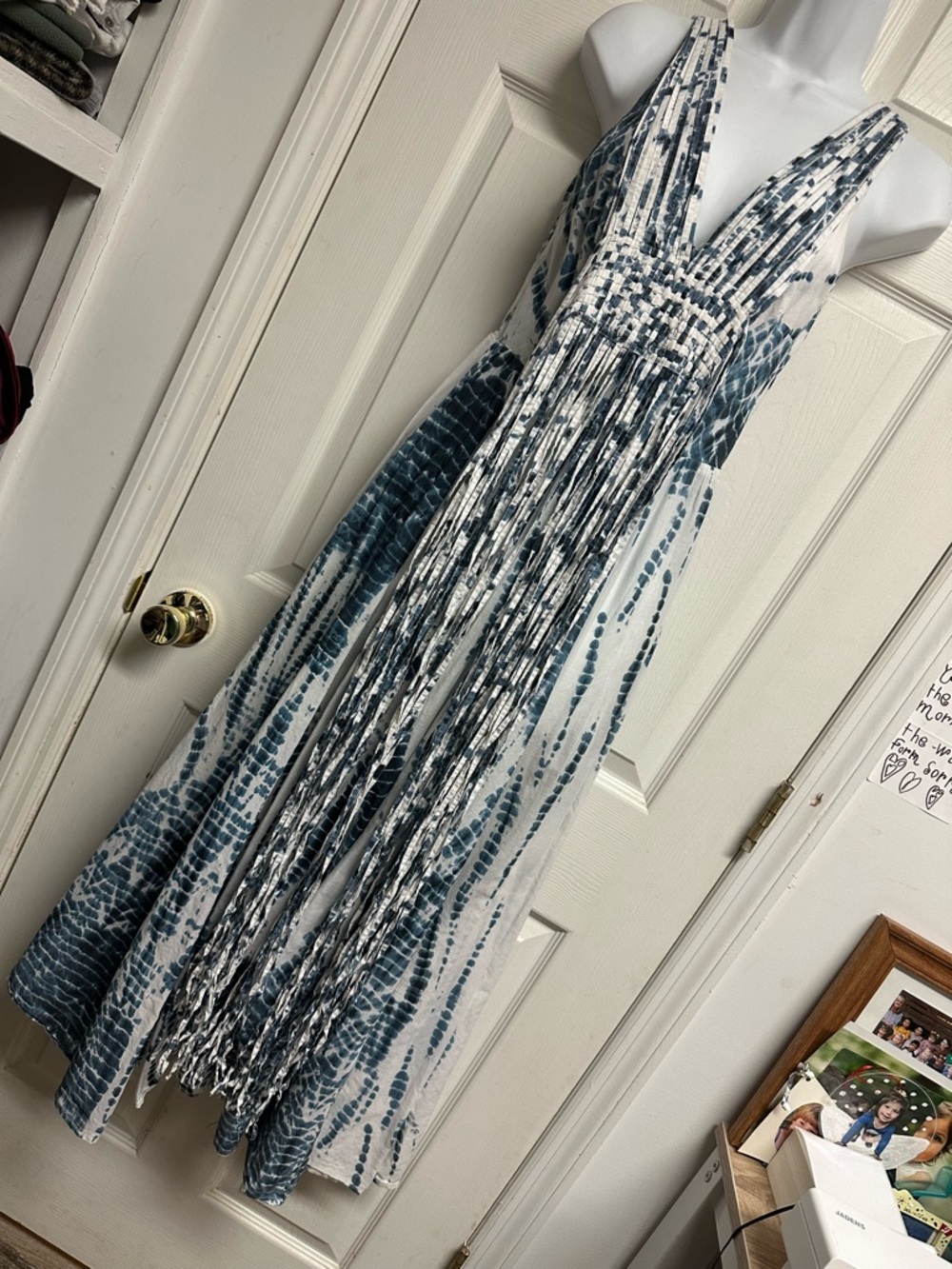 MICHAEL Michael Kors White and Blue Tie-Dye Halter Maxi Dress